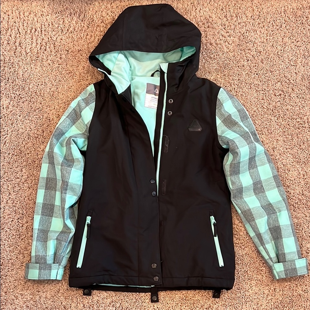 Black and Mint Plaid Hooded Jacket